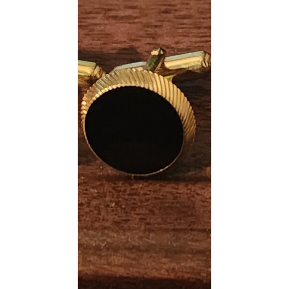 Vintage Pioneer Gold-Tone Cufflinks w/ Black Cabochon Mid-Century Mens - Picture 2 of 4